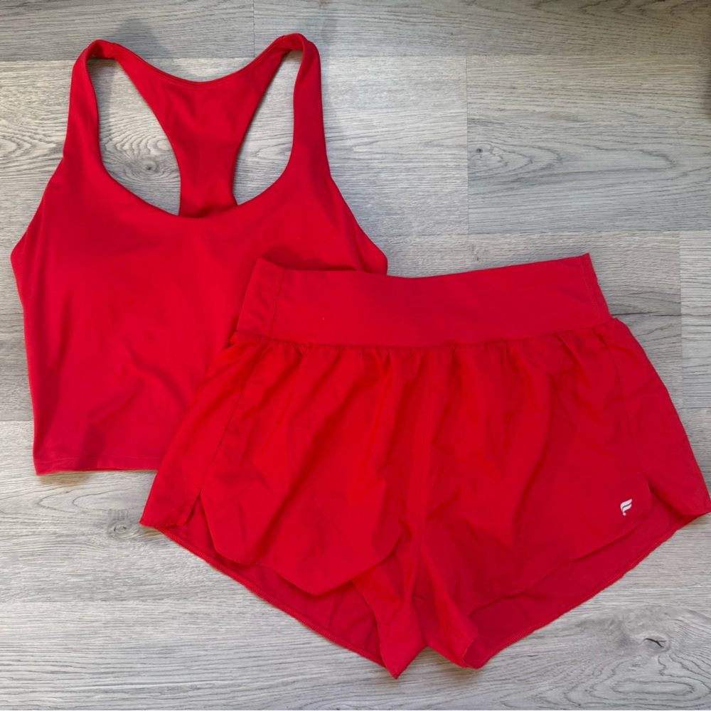 Fabletics Hot Red Shorts and Tank Set Medium